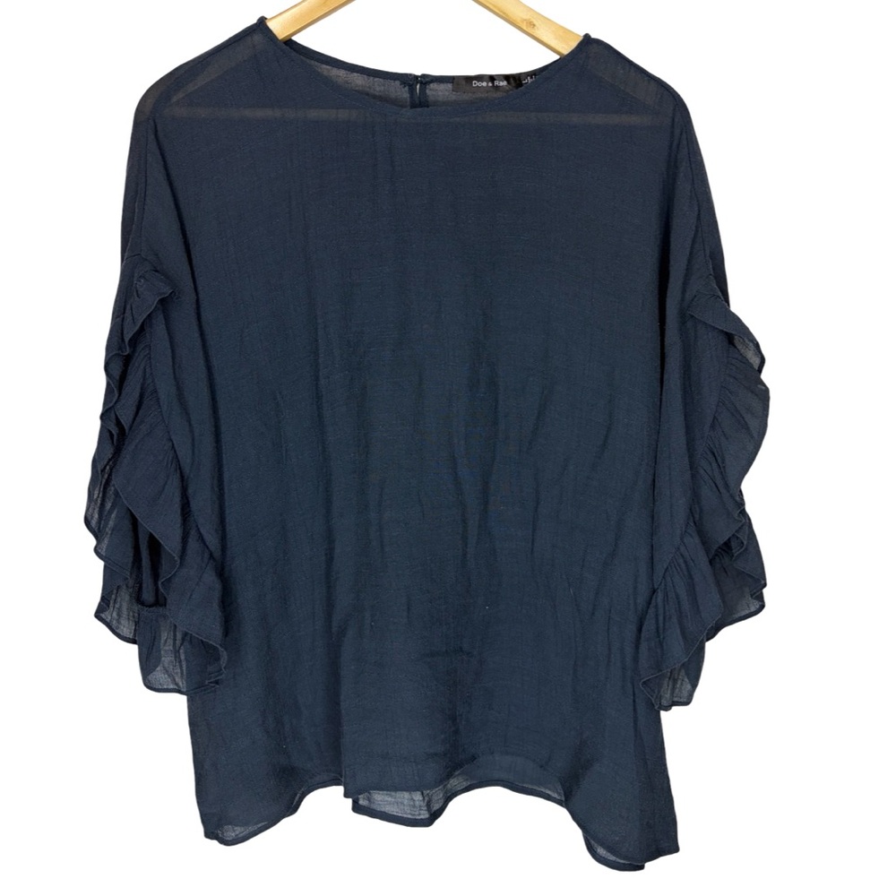 Doe + Rae navy blue flowy blouse size large